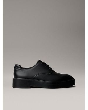 Calvin Klein Leren Veterschoenen Met Gestapelde Hak - Zwart