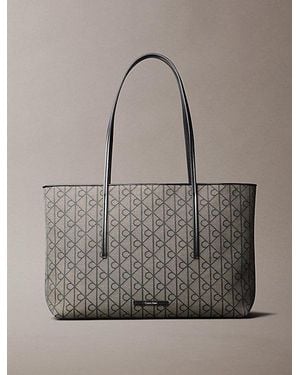 Calvin Klein Emblem Logo Jacquard Tote Bag With Pouch - Grey