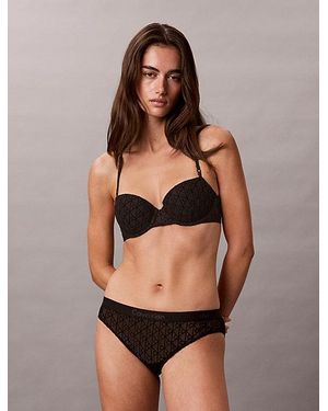 Calvin Klein Bikini Briefs Minimalist Emblem Flocked Mesh - Brown