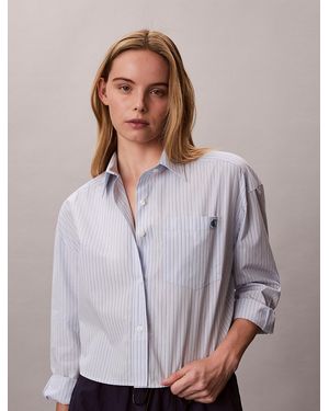 Calvin Klein Cropped Cotton Poplin Stripe Shirt - Purple