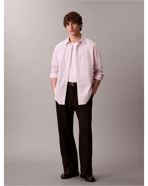 Calvin Klein Cotton Stripe Relaxed Button-Down Shirt - Pink