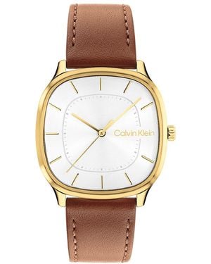 Calvin Klein Rounded Case Sunray Dial Watch - White