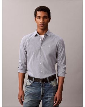 Calvin Klein Cotton Stretch Gingham Slim Button-Down Shirt - Gray