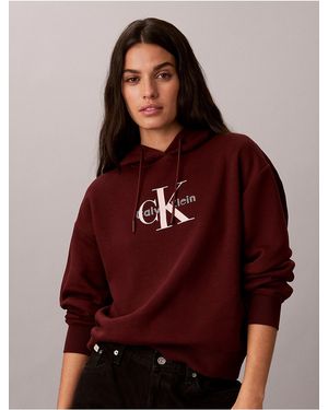 Calvin Klein Calvin Klein Rhinestone Monologo Fleece Hoodie - Red