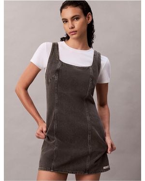 Calvin Klein Scoop Neck Denim Mini Dress - Brown