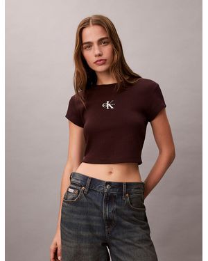 Calvin Klein Monogram Logo Baby Tee - Brown
