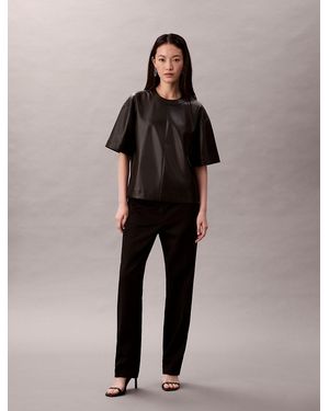 Calvin Klein Faux Leather Short Sleeve Top - Black