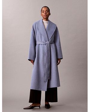 Calvin Klein Abrigo de mezcla de lana de doble cara con cuello chal - Azul