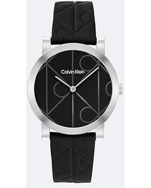 Calvin Klein Uhr Mit Lederarmband Und Durchgehendem Monogramm - Weiß