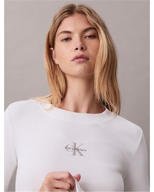 Calvin Klein Jeans Monologo Long Sleeve Rib Baby Tee - White