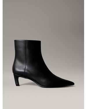 Calvin Klein Leather Kitten Heel Zip Ankle Boots - Black