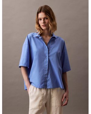 Calvin Klein Cotton Poplin Pyjama Top - Blue