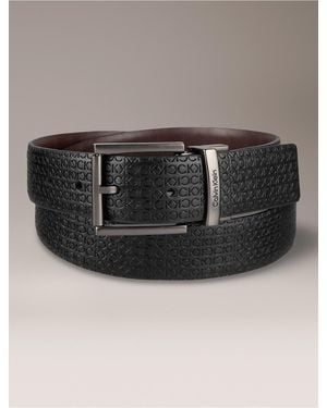 Calvin Klein Allover Monogram Logo Reversible Harness Buckle Belt - Black