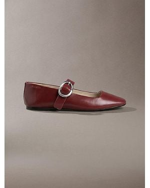 Calvin Klein Leather Mary Jane Ballerinas - Brown