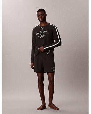 Calvin Klein Brushed Waffle Long Sleeve Lounge T-Shirt - Black