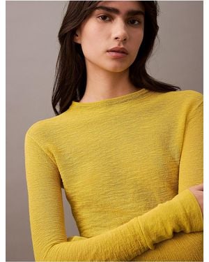 Calvin Klein Textured Slim Mock-Neck T-Shirt - Yellow