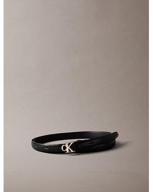 Calvin Klein Full Grain Leather Skinny Logo Belt - Black