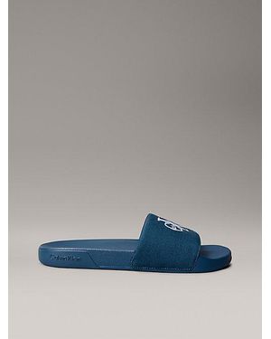 Calvin Klein Canvas Contoured Logo Sliders - Blue