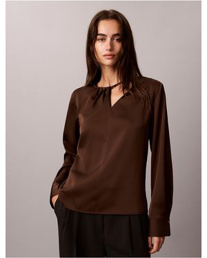 Calvin Klein Satin Asymmetrical Long Sleeve Top - Brown
