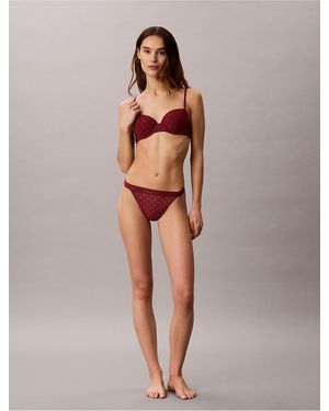 Calvin Klein Emblem Flocked Mesh High Leg Thong - Multicolor