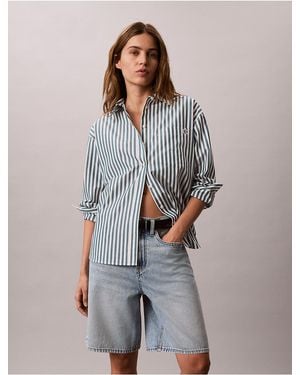 Calvin Klein Calvin Klein Cotton Poplin Stripe Relaxed Button-Down Shirt - Gray
