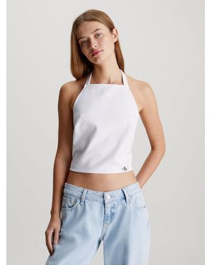 Calvin Klein Coated Milano Halter Neck Top - White