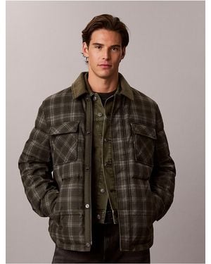 Calvin Klein Jeans Check Down Puffer Shirt Jacket - Brown