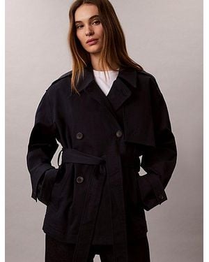 Calvin Klein Korte Trenchcoat Van Twillkatoen - Zwart