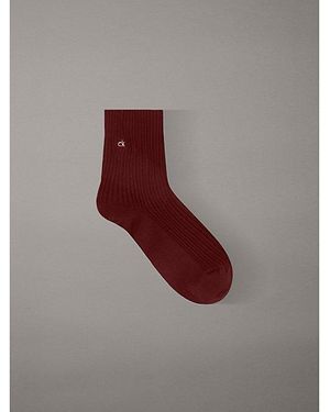 Calvin Klein Shiny Soft Cotton Ribbed Ankle Socks - Red