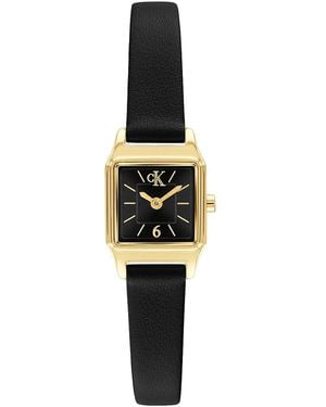 Calvin Klein Square Monogram Leather Strap Watch - Black