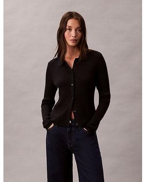 Calvin Klein Cárdigan con cuello de canalé de mezcla de lana - Azul