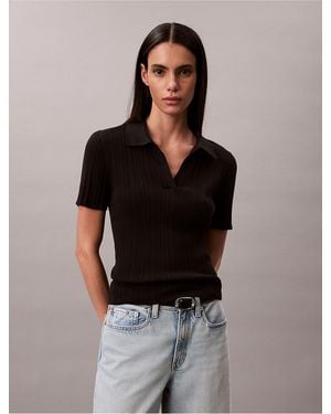 Calvin Klein Calvin Klein Smooth Cotton Rib Polo T-Shirt - Black