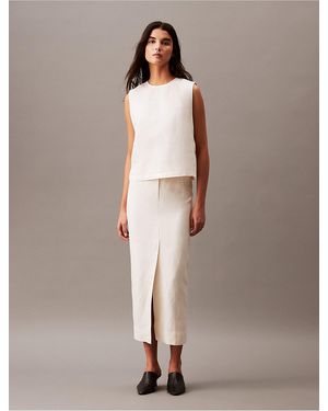Calvin Klein Linen Blend Midi Skirt - Natural