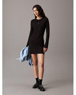 Calvin Klein Vestido corto slim de canalé de algodón - Negro