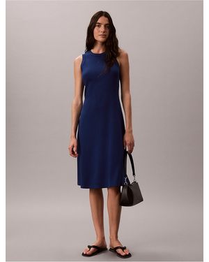 Calvin Klein Calvin Klein Embroidered Monogram Rib Midi Tank Dress - Blue
