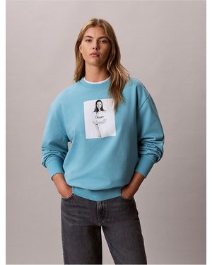 Calvin Klein Kate Moss Obsession Graphic Hoodie - Blue