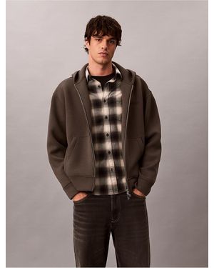 Calvin Klein Cotton Spacer Full Zip Hoodie - Brown