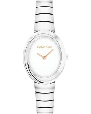 Calvin Klein Oval Twisted Bezel Bracelet Watch - White