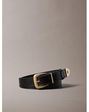 Calvin Klein Full-Grain Leather Tapered Monogram Belt - Black