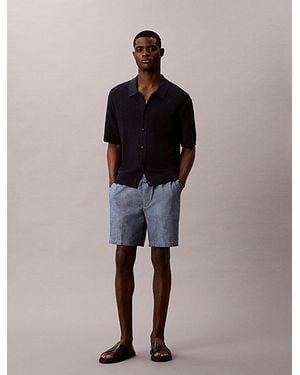 Calvin Klein Jeans Cotton Chambray Drawstring Shorts - Blue