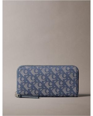 Calvin Klein Allover Monogram Long Zip Wallet - Gray