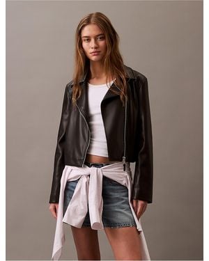 Calvin Klein Faux Leather Moto Jacket - Brown