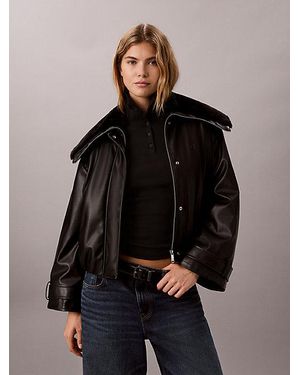Calvin Klein Jeans Faux Leather Bomber Jacket - Black