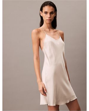 Calvin Klein Satin Crossback Slip Dress - Natural