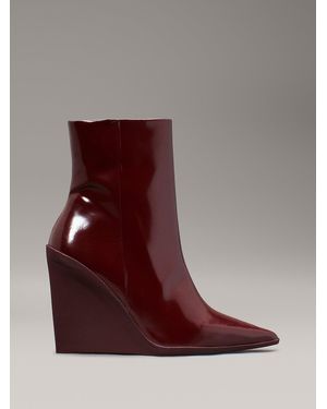 Calvin Klein Leather Wedge Ankle Boots - Brown