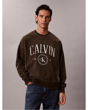 Calvin Klein Calvin Klein Terry Logo Graphic Relaxed Sweatshirt - Brown