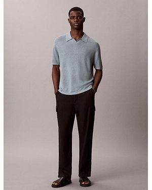 Calvin Klein Linen Blend Open Collar Polo Shirt - Grey