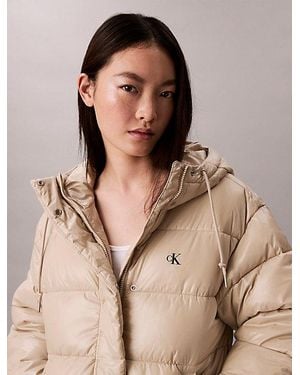 Calvin Klein Jeans High Shine Hooded Puffer Jacket - Natural