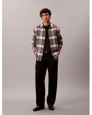 Calvin Klein Plaid Brushed Relaxed Button-Up Shirt - Black