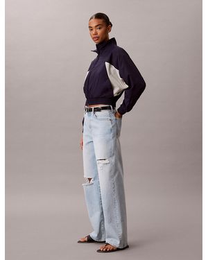 Calvin Klein Cropped Colour Block Nylon Jacket - Blue